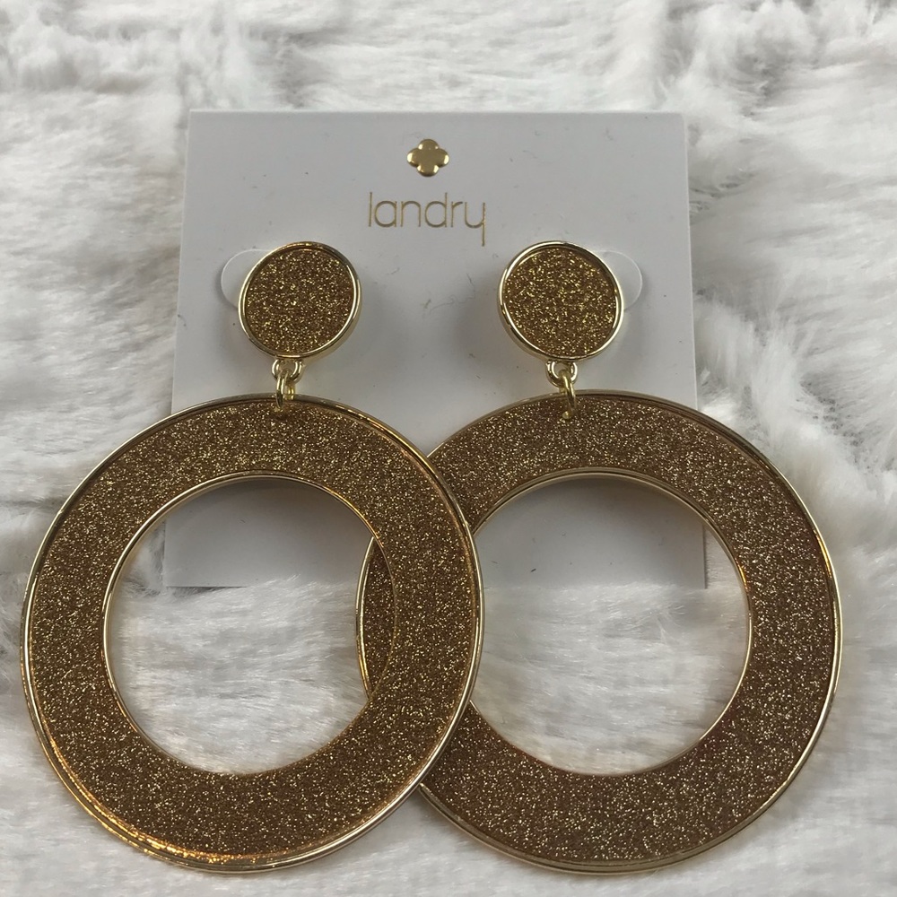 Kate Landry Gold Glitter Drop Hoops•NWT